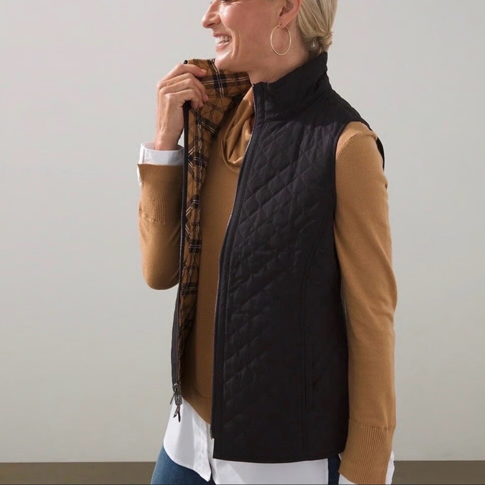 Chico’s Reversible Black/Black Plaid Quilted Vest